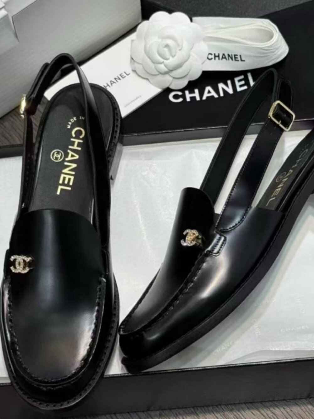 Chanel Black Leather Slingbacks